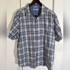Tommy Bahama Blue Faint Hibiscus & Plaid Check Button Down Shirt Size XXL